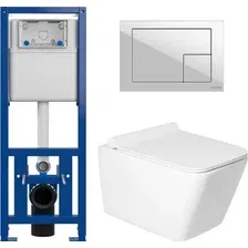 Унитаз подвесной Saniteco KW-9004W в комплекте с инсталляцией + 64077 + S-IN-MZ-LINK_PRO