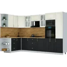 Готовая кухня Интерлиния Мила Шато 1.68x3.2 ВТ LV (белый/черный/дуб бунратти)