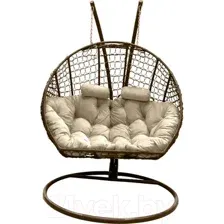 Кресло подвесное Craftmebelby Кокон Двойной Премиум Кольца (коричневый/бежевый)