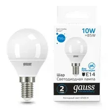 Лампа Gauss Elementary Шар 10W 750lm 6500K Е14 LED / 53130