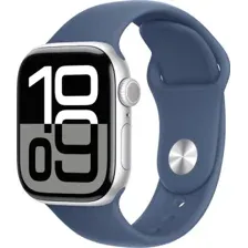 Умные часы Apple Watch Series 10 42 мм (алюминиевый корпус, серебристый/синий, спортивный силиконовый ремешок M/L)