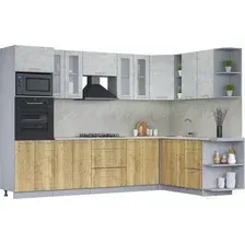 Готовая кухня Интерлиния Мила 1.88x3.0 правая (бетон лайт/дуб золотой/опал светлый)