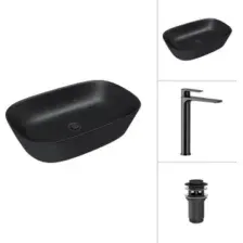 Умывальник Lauter 21393-60-A + Reef 21CK8678BS с донным клапаном 21190B (черный матовый)
