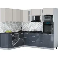 Готовая кухня Интерлиния Мила Gloss 1.896х2.38 (асфальт глянец/кашемир/кастилло темный)