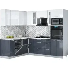 Готовая кухня Интерлиния Мила Gloss 1.896х2.38 (асфальт глянец/белый глянец/белый гранит)