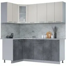Готовая кухня Интерлиния Мила 12x20 (персидский жемчуг/бетон портленд/серый каспий)