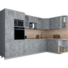 Готовая кухня Интерлиния Мила Gloss 1.68x3.2 правая (керамика/керамика/травертин серый)