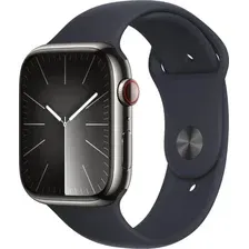 Умные часы Apple Watch Series 9 LTE 45 мм (корпус из нержавеющей стали, графит/полуночный, спортивный силиконовый ремешок M/L)