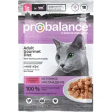 Влажный корм для кошек ProBalance Gourmet Diet с телятиной и ягненком в желе (85г)
