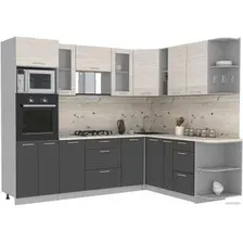 Готовая кухня Интерлиния Мила 1.88x2.6 правая (вудлайн кремовый/антрацит/бискайская сосна)