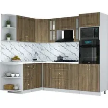 Готовая кухня Интерлиния Мила Шато 1.68x2.4 ВТ LV (дуб вотан/дуб вотан/белый гранит)