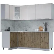 Готовая кухня Интерлиния Мила 12x22 (вудлайн кремовый/дуб веллингтон/серый каспий)
