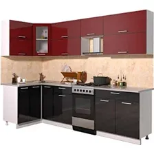 Готовая кухня Интерлиния Мила Gloss 50-12x27 (бордовый/черный глянец)
