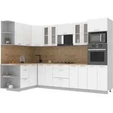 Готовая кухня Интерлиния Мила 1.68x3.0 левая (белый платинум/белый платинум/дуб бунратти)