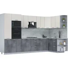 Готовая кухня Интерлиния Мила Лайт 1.68x3.4 правая (персидский жемчуг/антрацит/травертин серый)