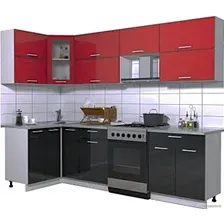Готовая кухня Интерлиния Мила Gloss 60-12x27 (красный/черный глянец)