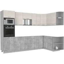 Готовая кухня Интерлиния Мила Лайт 1.68x3.0 правая без столешницы (вудлайн кремовый/бетон)