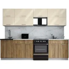 Готовая кухня Интерлиния Мила Gloss 60-27 (ваниль глянец/дуб вотан/травертин серый)