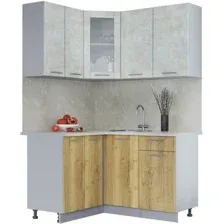 Готовая кухня Интерлиния Мила 12x14 (бетон лайт/дуб золотой/опал светлый)
