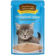 Консервированный корм для кошек Деревенские лакомства Отборный тунец — паштет для котят 70 г
