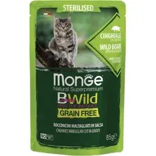 Влажный корм для кошек Monge BWild Grain Free из лосося с креветками и овощами (пауч, 85г)