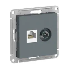 Розетка двойная ТВ + компьютерная RJ45, кат. 5Е, грифель, Schneider Electric Atlasdesign