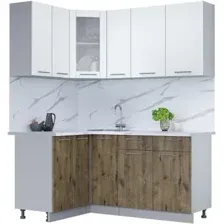 Готовая кухня Интерлиния Мила 12x17 (белый платинум/дуб веллингтон/белый гранит)