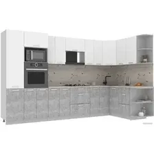 Готовая кухня Интерлиния Мила Лайт 1.68x3.4 правая (белый платинум/бетон/бискайская сосна)