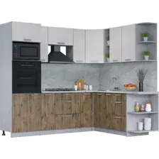 Готовая кухня Интерлиния Мила Лайт 1.88x2.4 правая (вудлайн кремовый/дуб веллингтон/серый каспий)