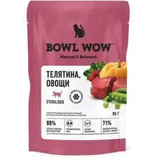 Пресервы Bowl Wow Пауч кусочки в соусе с телятиной и овощами для стерилизованных кошек (12x85 г)