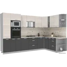 Готовая кухня Интерлиния Мила Лайт 1.88x3.2 правая (вудлайн кремовый/антрацит/бискайская сосна)