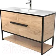 Тумба под умывальник Дабер 008 WeltWasser Deilbach 7517-100 / Т8.10W.2.6 (черный/дуб канзас коричневый)