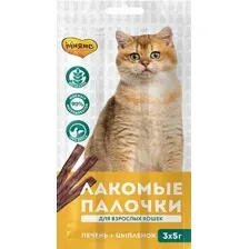 Лакомство для кошек Мнямс Лакомые палочки с цыпленком и печенью 15 г (3 шт)