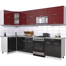 Готовая кухня Интерлиния Мила Gloss 60-12x29 (бордовый/черный глянец)