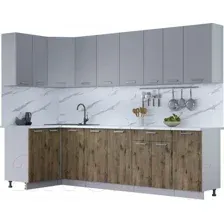 Готовая кухня Интерлиния Мила Лайт 1.2x2.8 (серебро/дуб веллингтон/белый гранит)