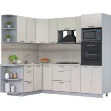 Готовая кухня Интерлиния Мила Лайт 1.68x2.4 левая (персидский жемчуг/персид. жемчуг/травертин серый)