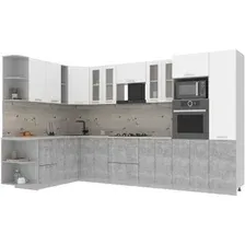 Готовая кухня Интерлиния Мила 1.88x3.4 левая (белый платинум/бетон/бискайская сосна)
