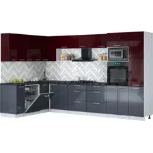 Кухонный гарнитур Interline Мила Gloss 1.896х3.38  (асфальт глянец/бордовый глянец/кастилло темный)
