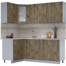 Готовая кухня Интерлиния Мила 12x20 (дуб веллингтон/дуб веллингтон/травертин серый)