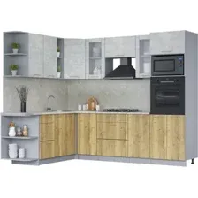 Готовая кухня Интерлиния Мила 1.88x2.6 левая (бетон лайт/дуб золотой/опал светлый)