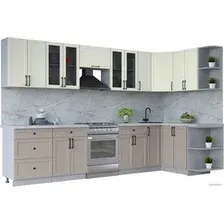 Готовая кухня Интерлиния Тренд 1.5x3.3 правая (луна/белый/серый каспий)