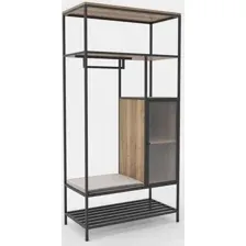 Стеллаж Hype Mebel Босс 100x200 (черный/дуб галифакс натуральный/велюр серый)