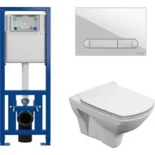 Унитаз подвесной Cersanit Carina New Clean On с инстал.Link Pro (с кнопкой Estetica 64109 белый)