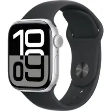 Умные часы Apple Watch Series 10 42 мм (алюминиевый корпус, серебристый/черный, спортивный силиконовый ремешок S/M)