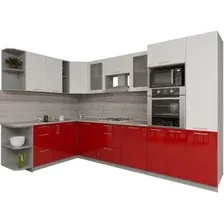 Готовая кухня Интерлиния Мила Gloss 1.88x3.2 левая (белый-красный)