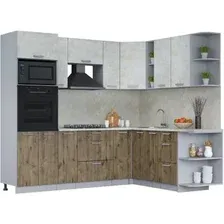Готовая кухня Интерлиния Мила Лайт 1.88x2.4 правая (бетон лайт/дуб веллингтон/опал светлый)