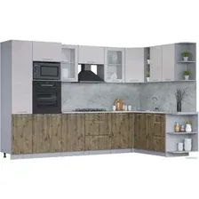 Готовая кухня Интерлиния Мила 1.88x3.2 правая (вудлайн кремовый/дуб веллингтон/серый каспий)