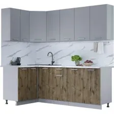 Готовая кухня Интерлиния Мила Лайт 1.2x2.2 (серебро/дуб веллингтон/белый гранит)