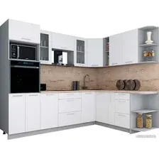 Готовая кухня Интерлиния Мила Gloss 1.88x2.6 правая (белый софт/белый софт/травертин серый)