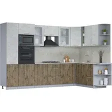 Готовая кухня Интерлиния Мила 1.88x3.2 правая (бетон лайт/дуб веллингтон/опал светлый)
